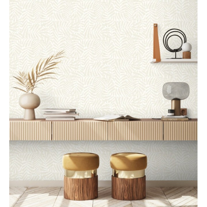 Papel pintado minimalista de hojas nacaradas con fondo blanco - Riviera Opulent 683847