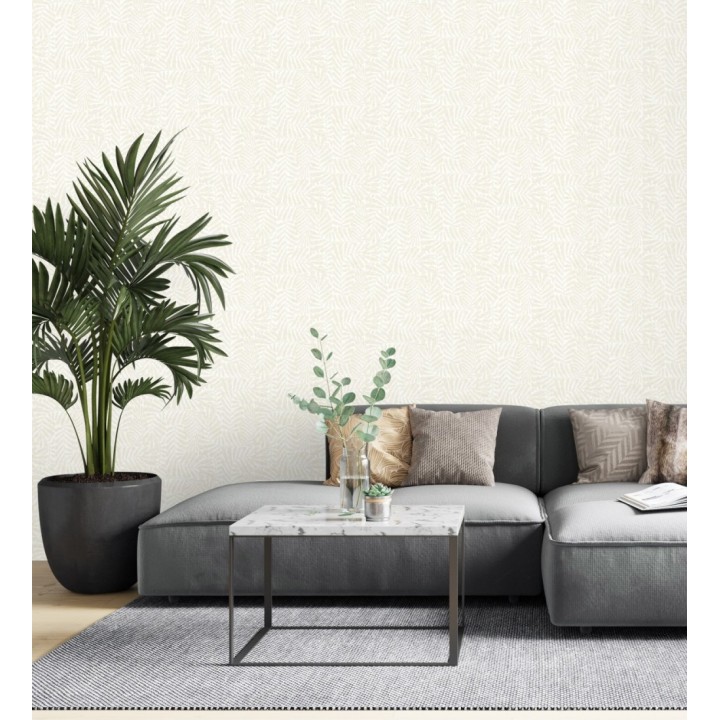 Papel pintado minimalista de hojas nacaradas con fondo blanco - Riviera Opulent 683847