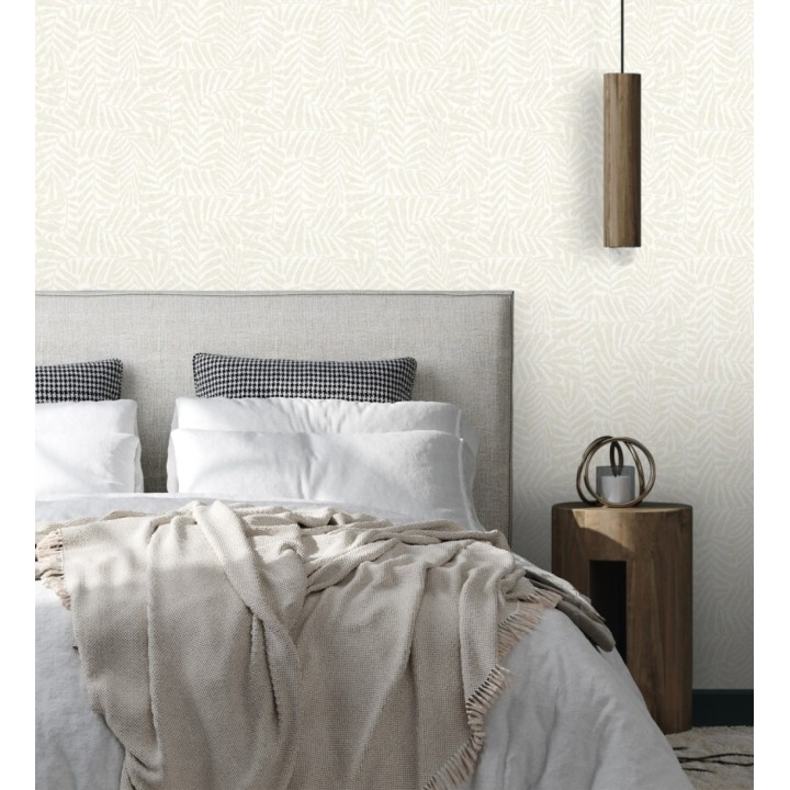 Papel pintado minimalista de hojas nacaradas con fondo blanco - Riviera Opulent 683847