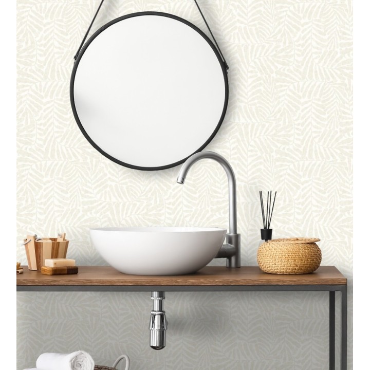 Papel pintado minimalista de hojas nacaradas con fondo blanco - Riviera Opulent 683847
