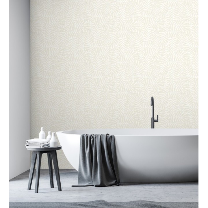 Papel pintado minimalista de hojas nacaradas con fondo blanco - Riviera Opulent 683847