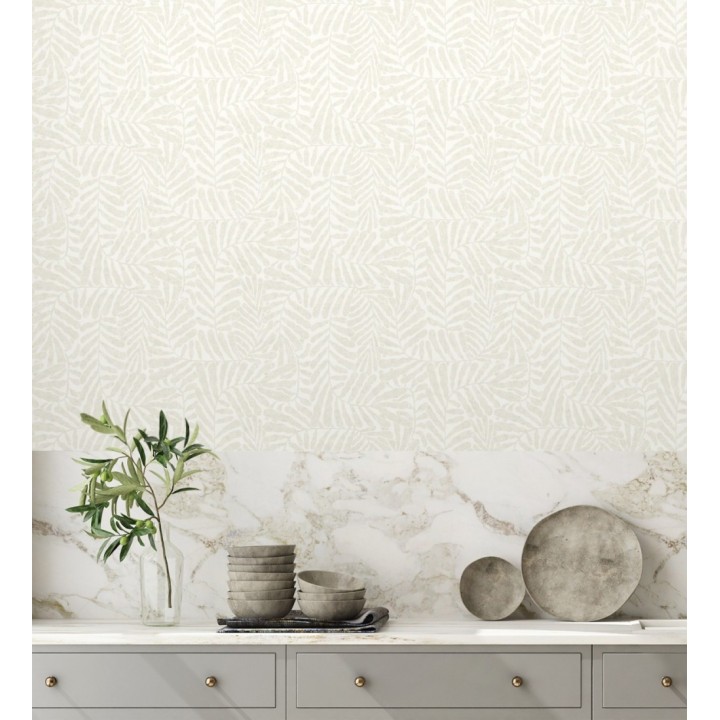Papel pintado minimalista de hojas nacaradas con fondo blanco - Riviera Opulent 683847