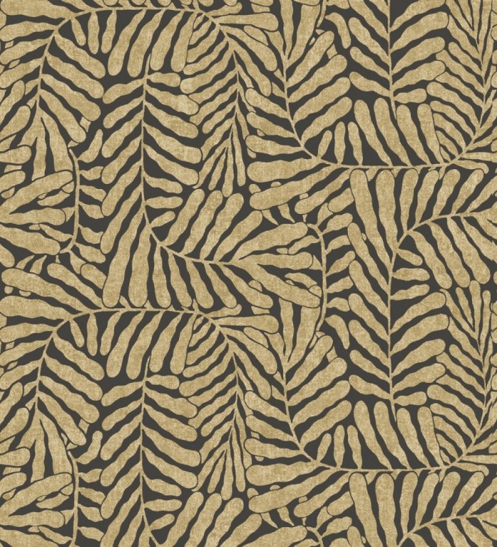 Papel pintado minimalista de hojas nacaradas fondo negro - Riviera Opulent 683848