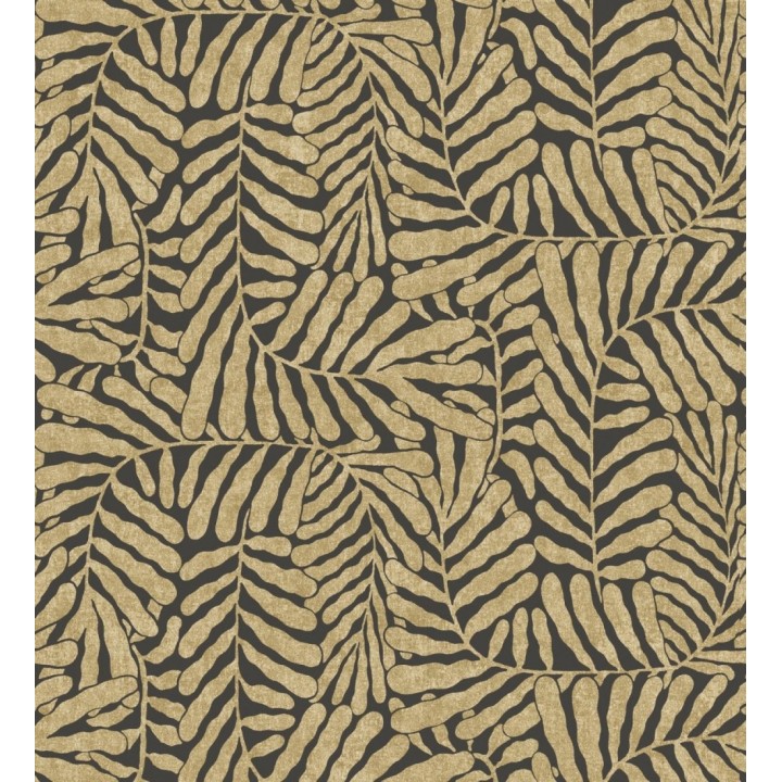 Papel pintado minimalista de hojas nacaradas con fondo negro - Riviera Opulent 683848