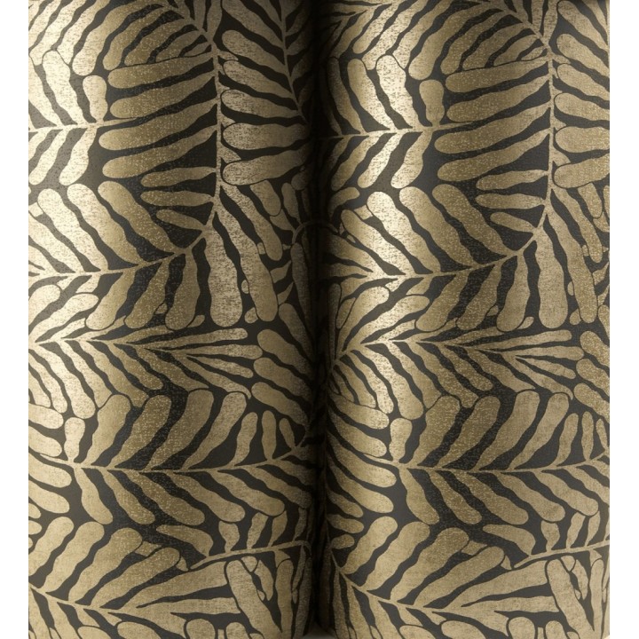 Papel pintado minimalista de hojas nacaradas con fondo negro - Riviera Opulent 683848