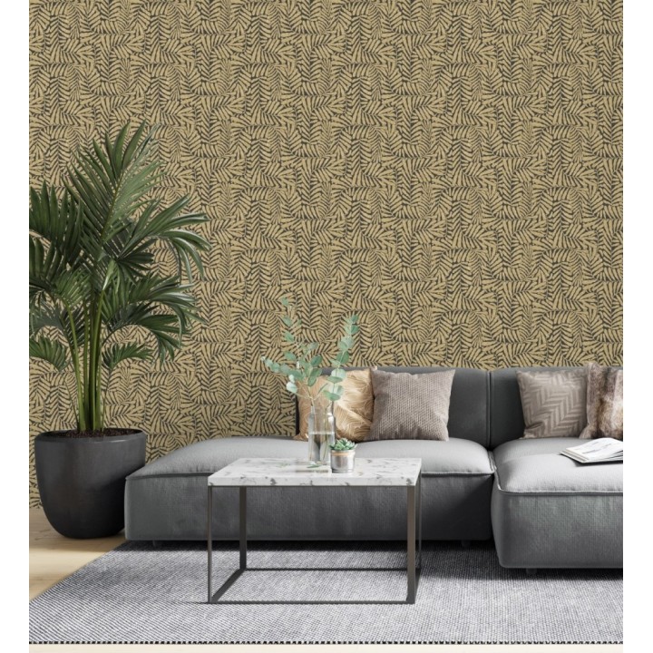 Papel pintado minimalista de hojas nacaradas con fondo negro - Riviera Opulent 683848