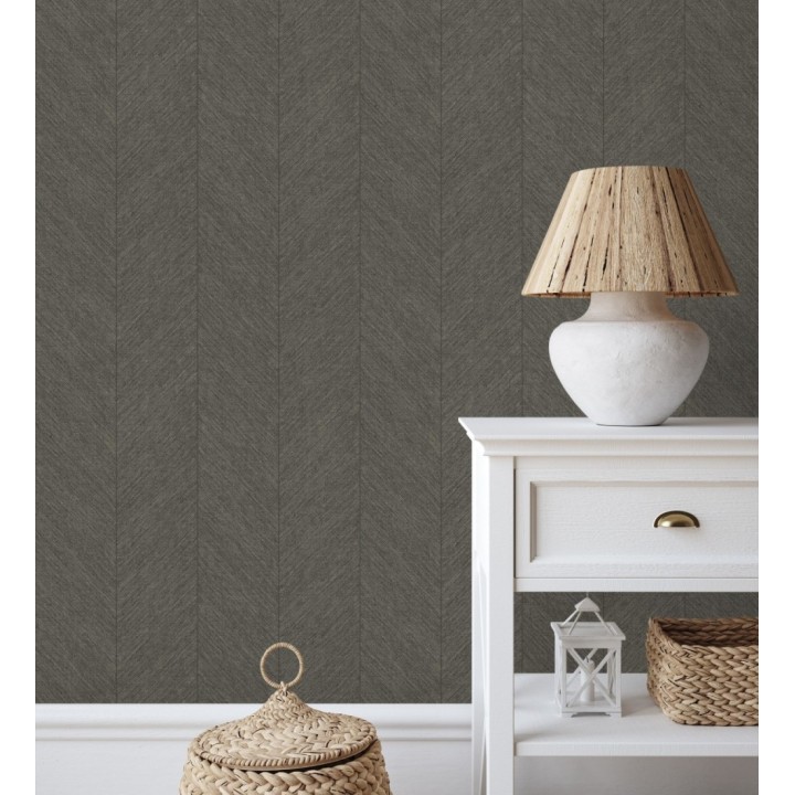 Papel pintado de espigas tejido en hilo noble tonos marrón chocolate - York Spike 683850