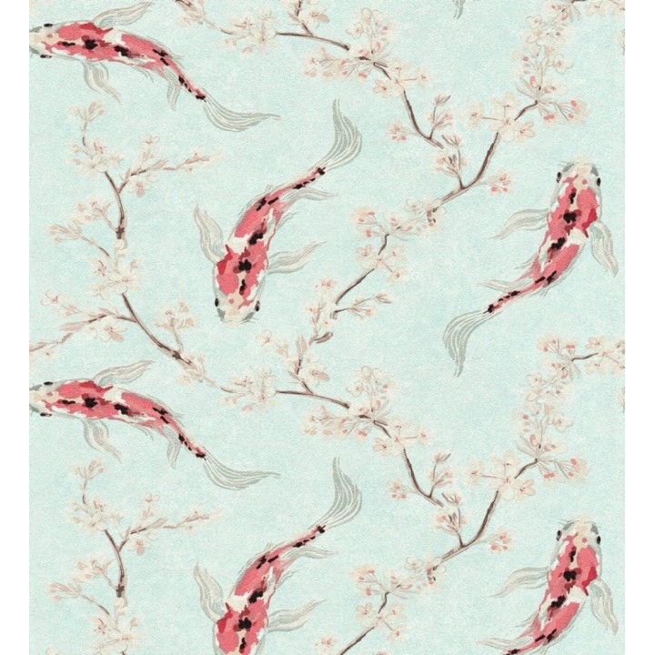 Papel pintado de peces carpa y flores de cerezo estilo japonés - Kaori Garden 126375