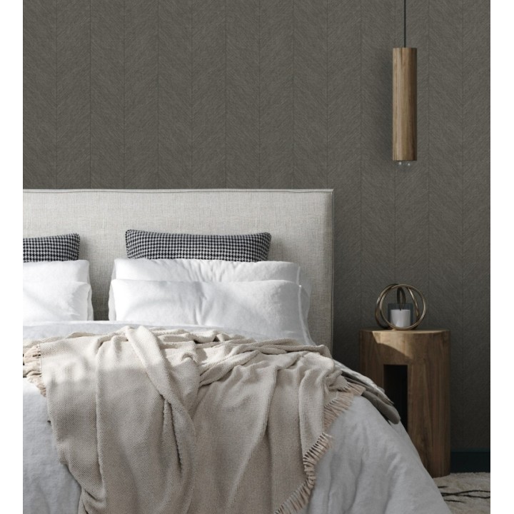 Papel pintado de espigas tejido en hilo noble tonos marrón chocolate - York Spike 683850