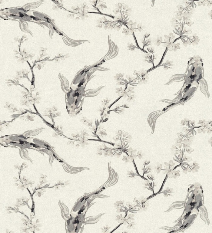 Papel pintado de peces carpa y flores de cerezo estilo japonés - Kaori Garden 126376