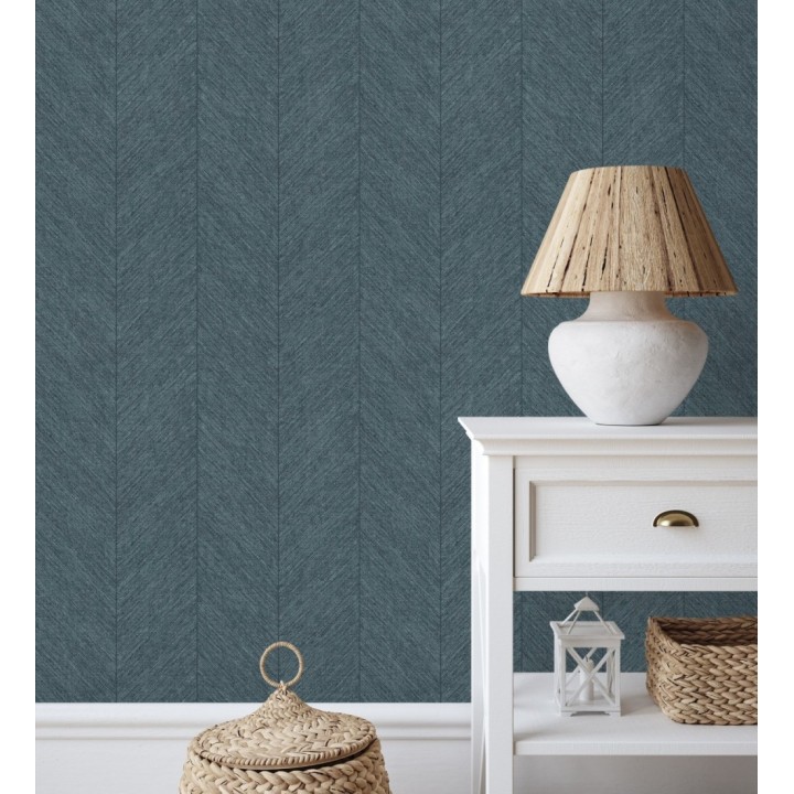 Papel pintado de espigas tejido en hilo noble tonos azul oscuro - York Spike 683855