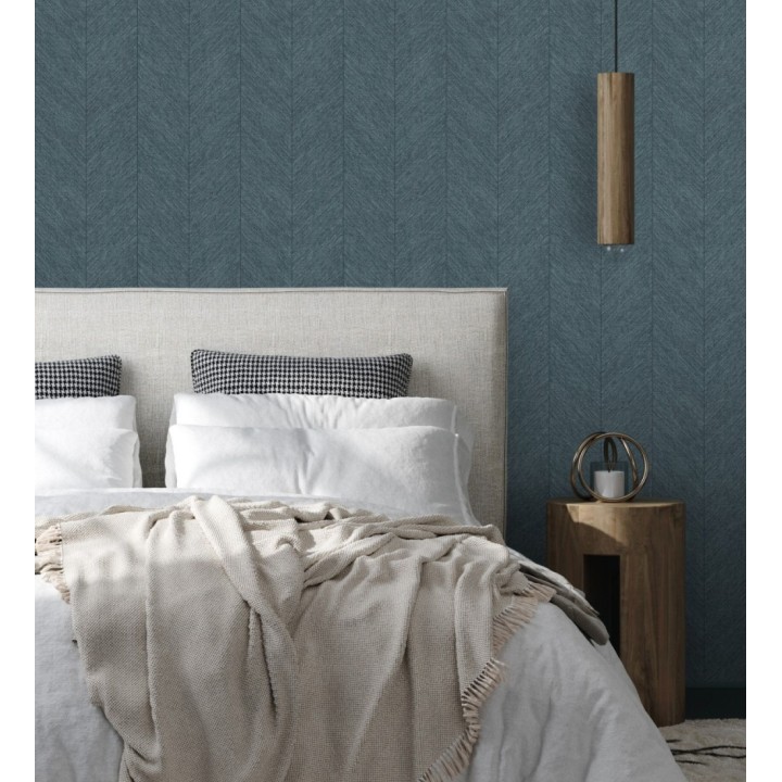 Papel pintado de espigas tejido en hilo noble tonos azul oscuro - York Spike 683855