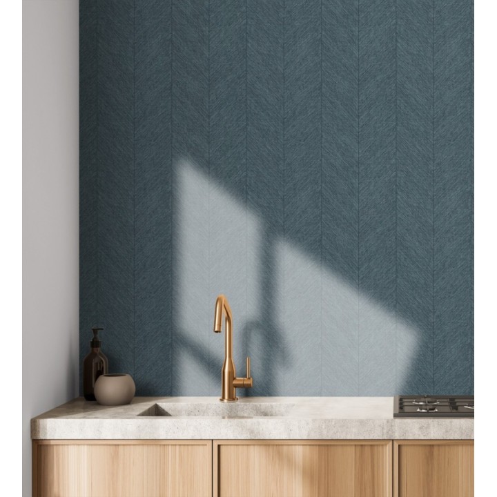 Papel pintado de espigas tejido en hilo noble tonos azul oscuro - York Spike 683855