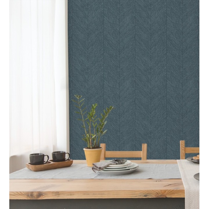 Papel pintado de espigas tejido en hilo noble tonos azul oscuro - York Spike 683855