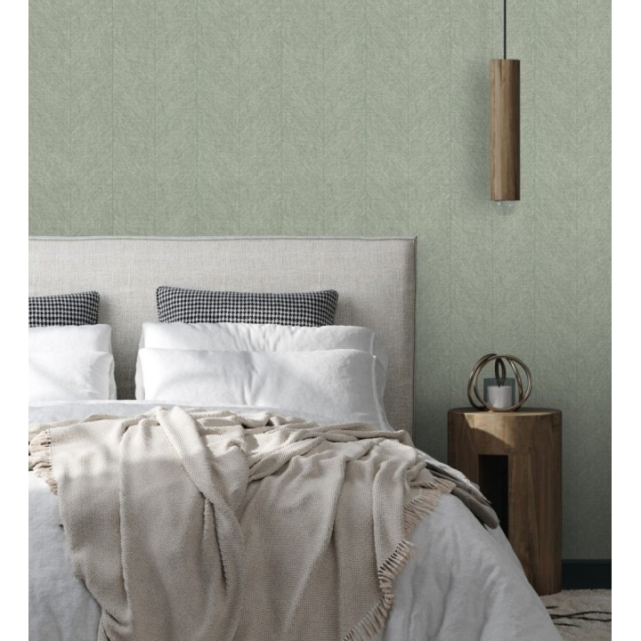 Papel pintado de espigas tejido en hilo noble tonos verde - York Spike 683856