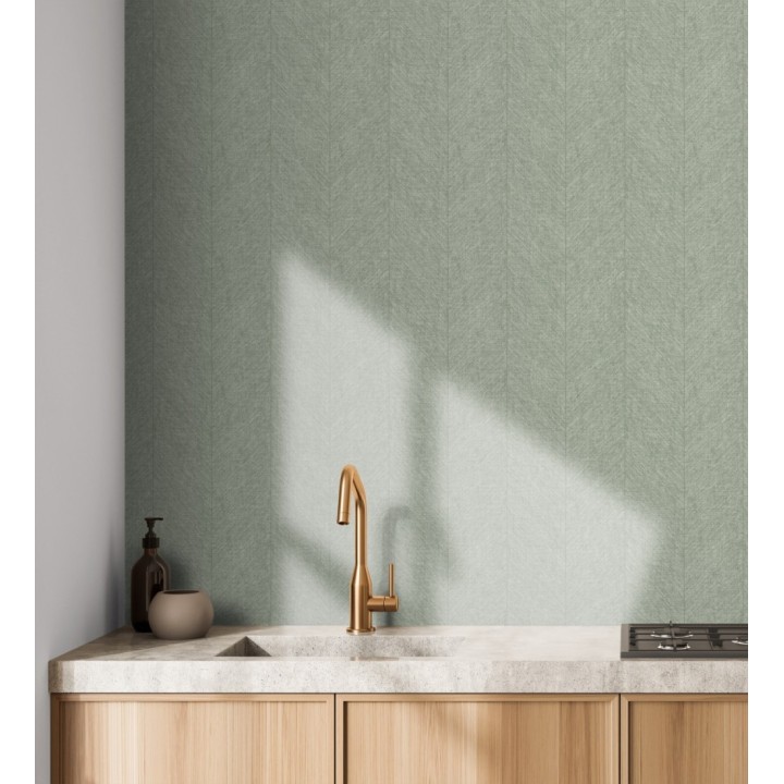 Papel pintado de espigas tejido en hilo noble tonos verde - York Spike 683856