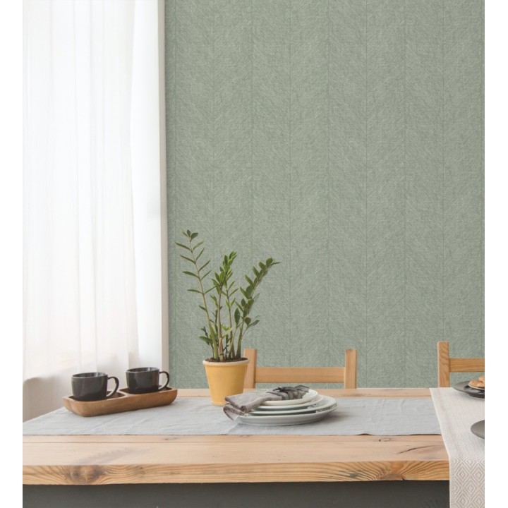 Papel pintado de espigas tejido en hilo noble tonos verde - York Spike 683856