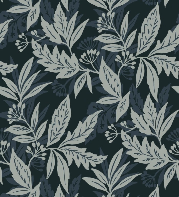 Papel pintado artesanal de hojas estampadas con pintura - Claridge Opaline 683857