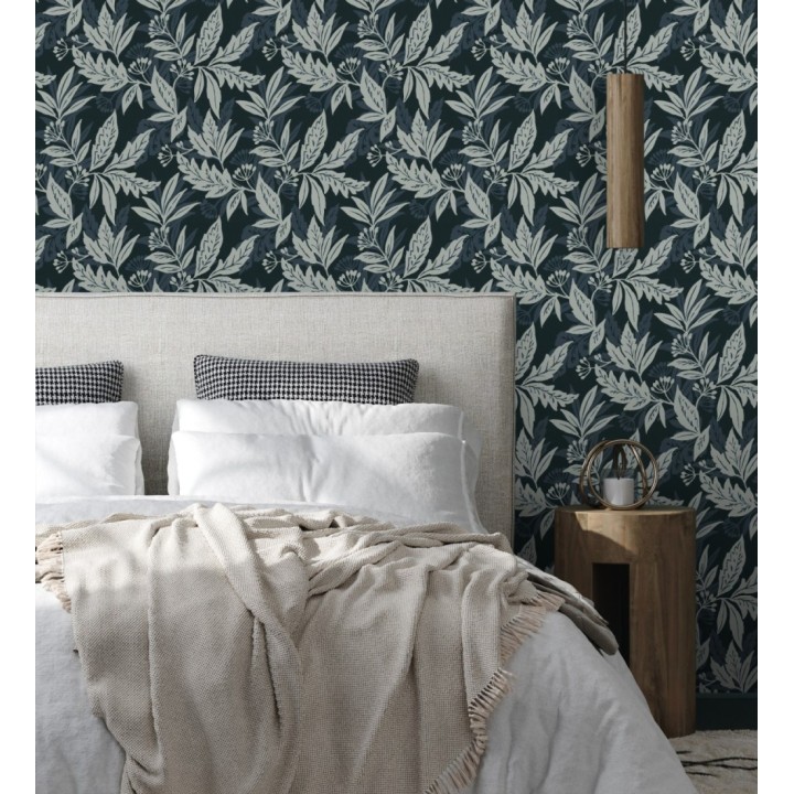 Papel pintado artesanal de hojas estampadas con pintura - Claridge Opaline 683857