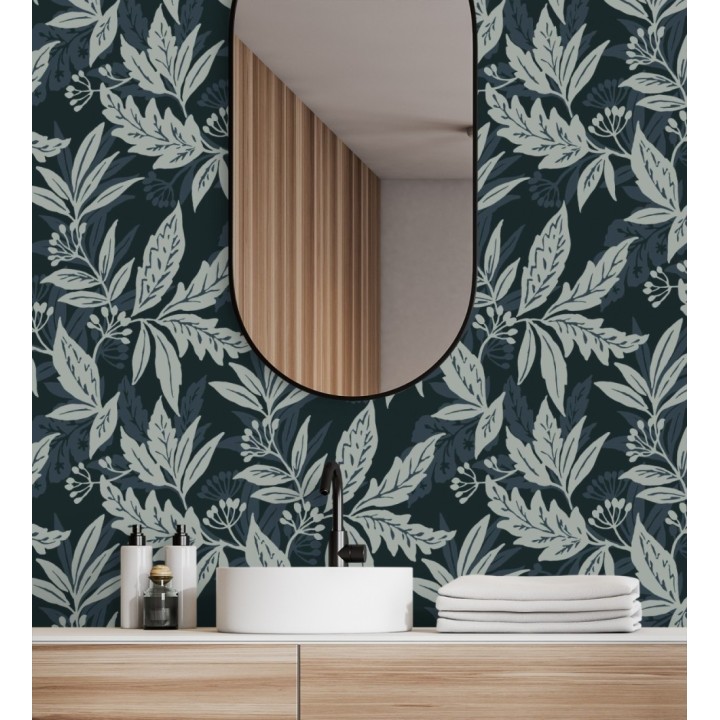 Papel pintado artesanal de hojas estampadas con pintura - Claridge Opaline 683857