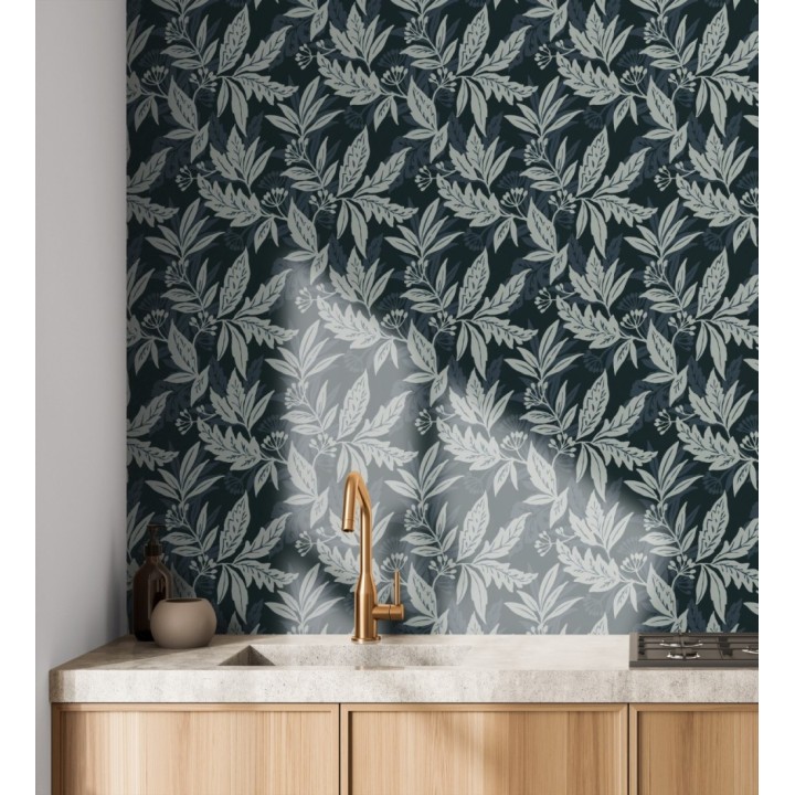 Papel pintado artesanal de hojas estampadas con pintura - Claridge Opaline 683857