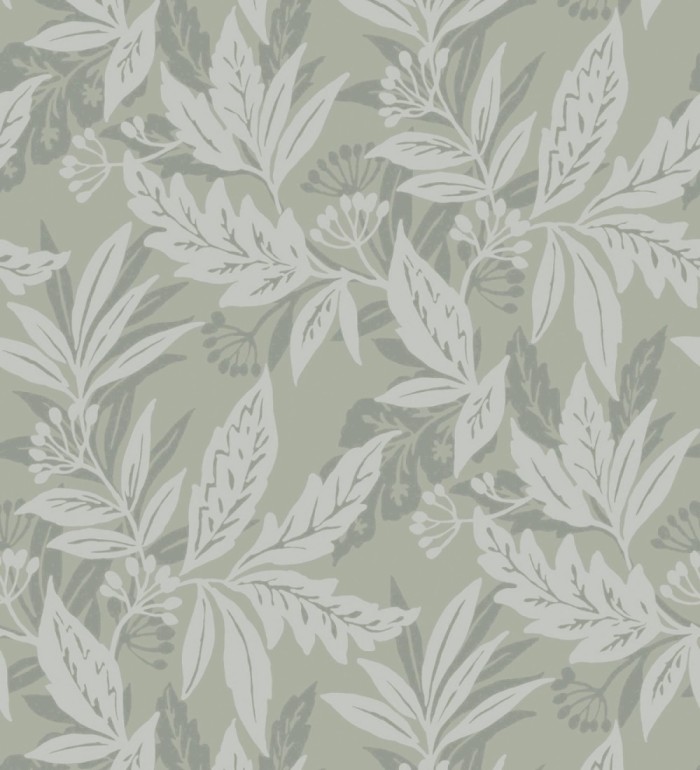 Papel pintado artesanal de hojas estampadas con pintura - Claridge Opaline 683858
