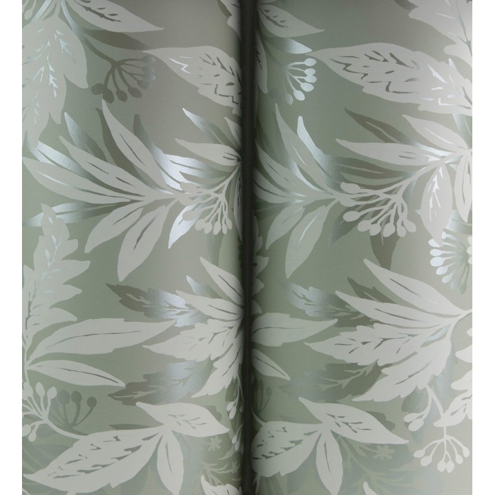 Papel pintado artesanal de hojas estampadas con pintura - Claridge Opaline 683858