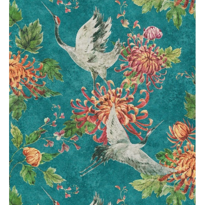 Papel pintado pájaros y flores estilo japonés - Zen Garden 126378