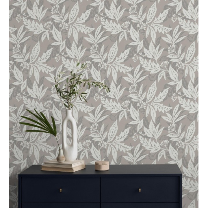 Papel pintado artesanal de hojas estampadas con pintura - Claridge Opaline 683859