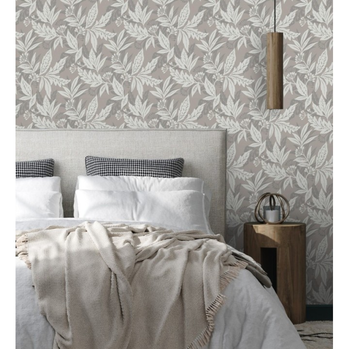 Papel pintado artesanal de hojas estampadas con pintura - Claridge Opaline 683859