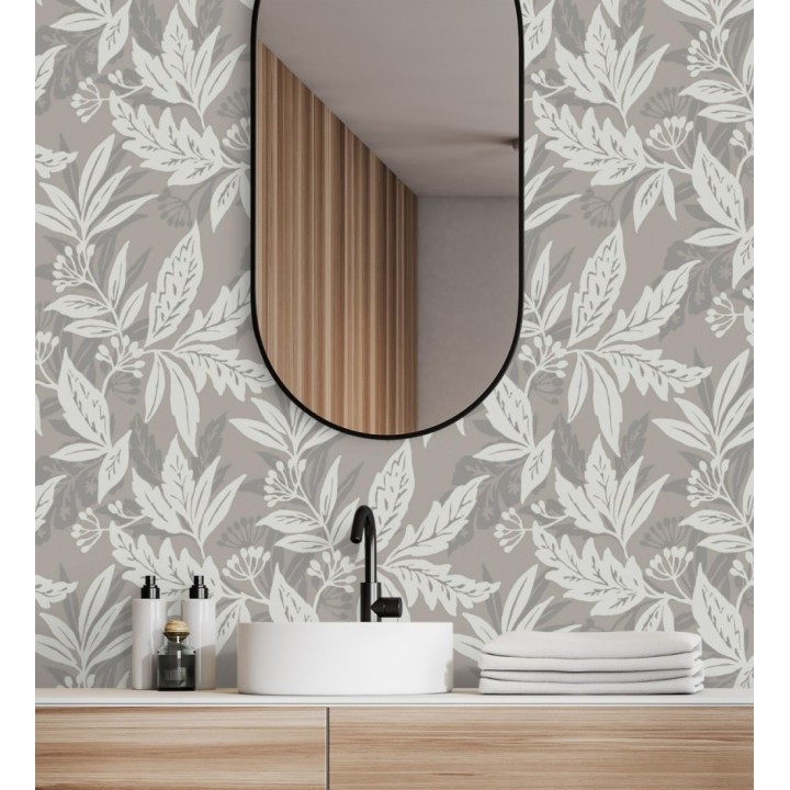 Papel pintado artesanal de hojas estampadas con pintura - Claridge Opaline 683859