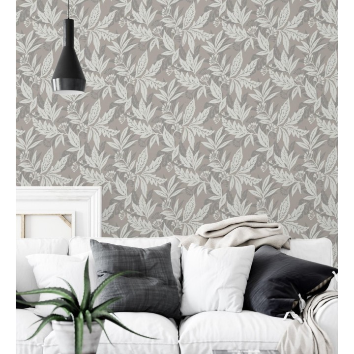 Papel pintado artesanal de hojas estampadas con pintura - Claridge Opaline 683859