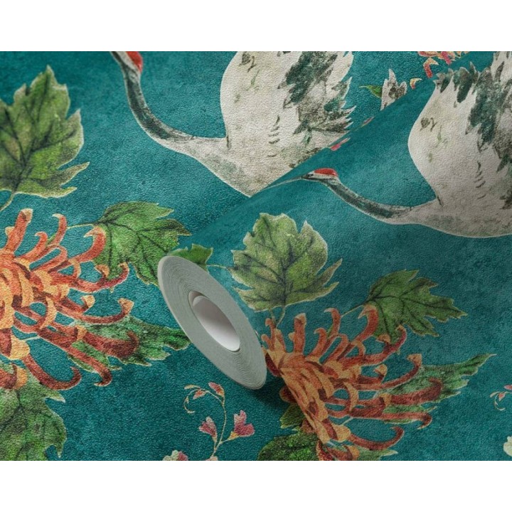 Papel pintado pájaros y flores estilo japonés - Zen Garden 126378