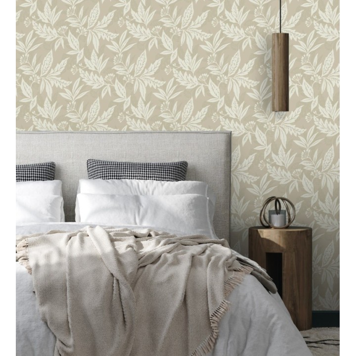 Papel pintado artesanal de hojas estampadas con pintura - Claridge Opaline 683860