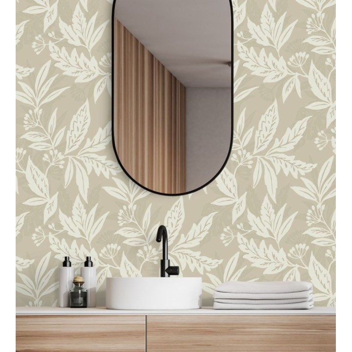 Papel pintado artesanal de hojas estampadas con pintura - Claridge Opaline 683860