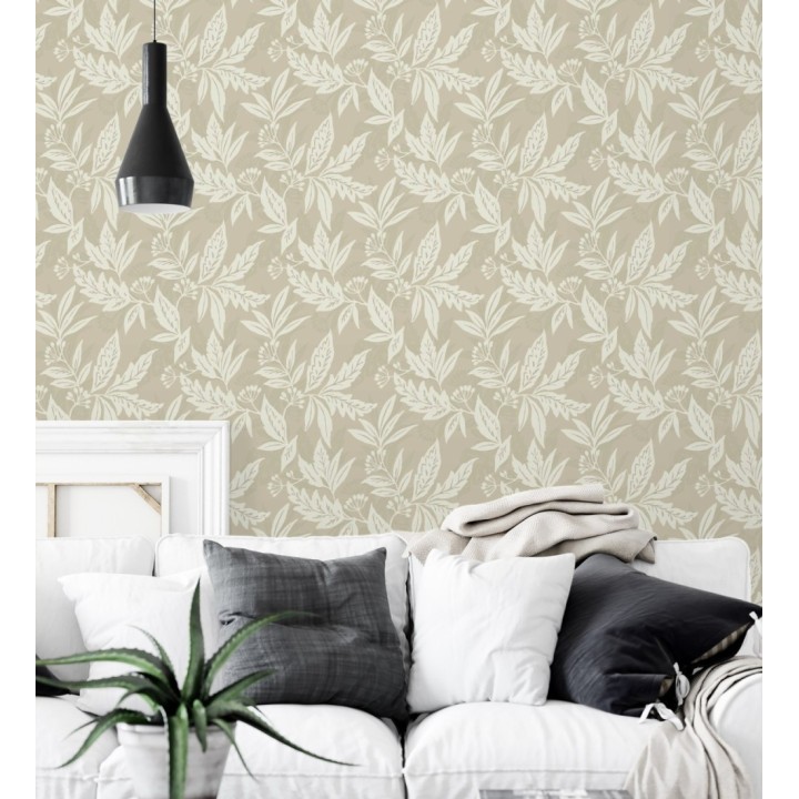 Papel pintado artesanal de hojas estampadas con pintura - Claridge Opaline 683860