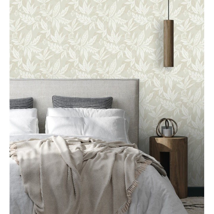 Papel pintado artesanal de hojas estampadas con pintura - Claridge Opaline 683861