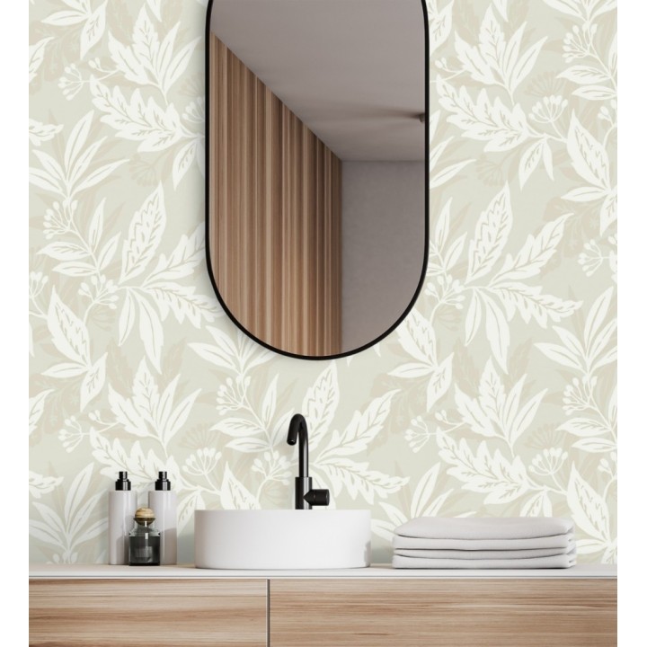 Papel pintado artesanal de hojas estampadas con pintura - Claridge Opaline 683861