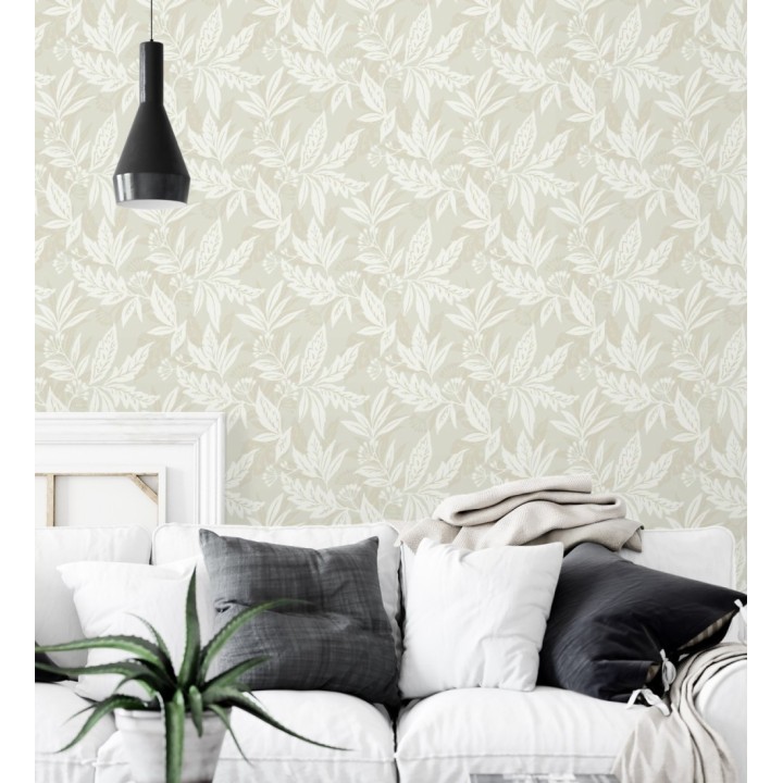 Papel pintado artesanal de hojas estampadas con pintura - Claridge Opaline 683861