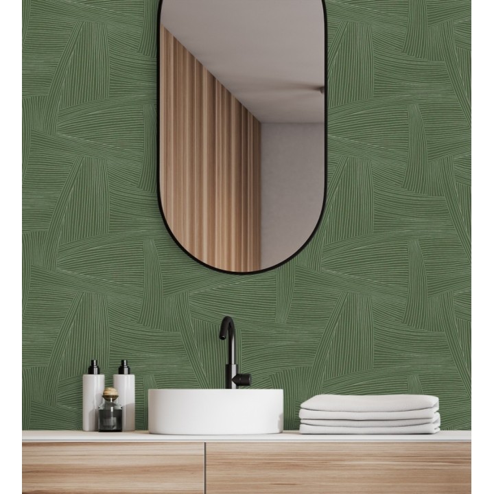 Papel pintado de líneas abstractas fondo verde - Miller Interweave 683863