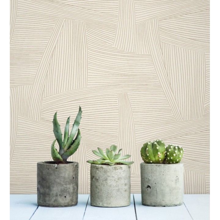 Papel pintado de líneas abstractas fondo beige - Miller Interweave 683864