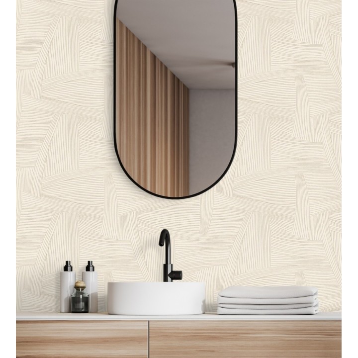 Papel pintado de líneas abstractas fondo beige - Miller Interweave 683864