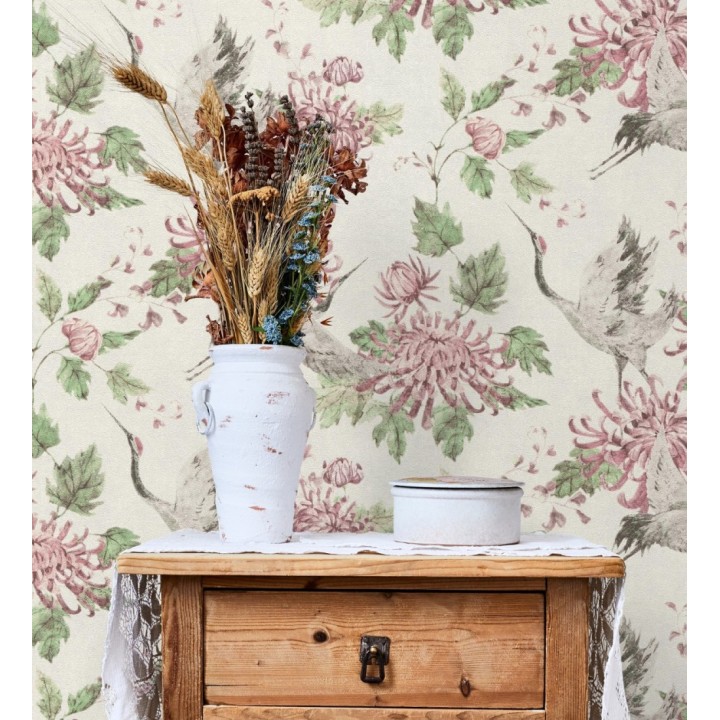 Papel pintado pájaros y flores estilo japonés - Zen Garden 126379