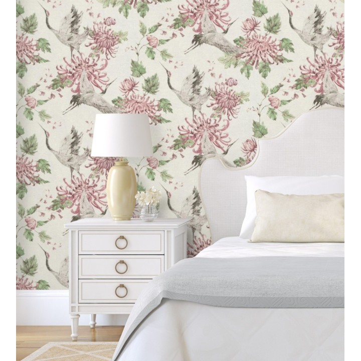 Papel pintado pájaros y flores estilo japonés - Zen Garden 126379