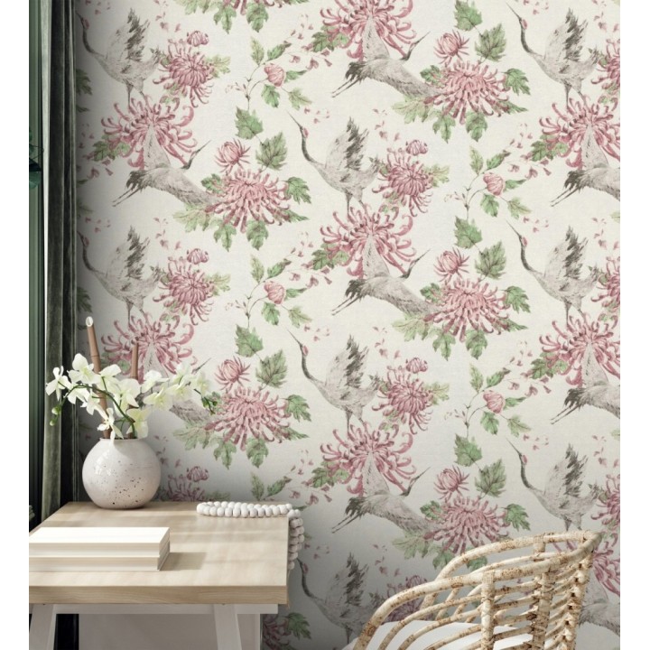 Papel pintado pájaros y flores estilo japonés - Zen Garden 126379