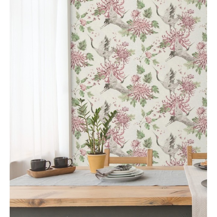 Papel pintado pájaros y flores estilo japonés - Zen Garden 126379