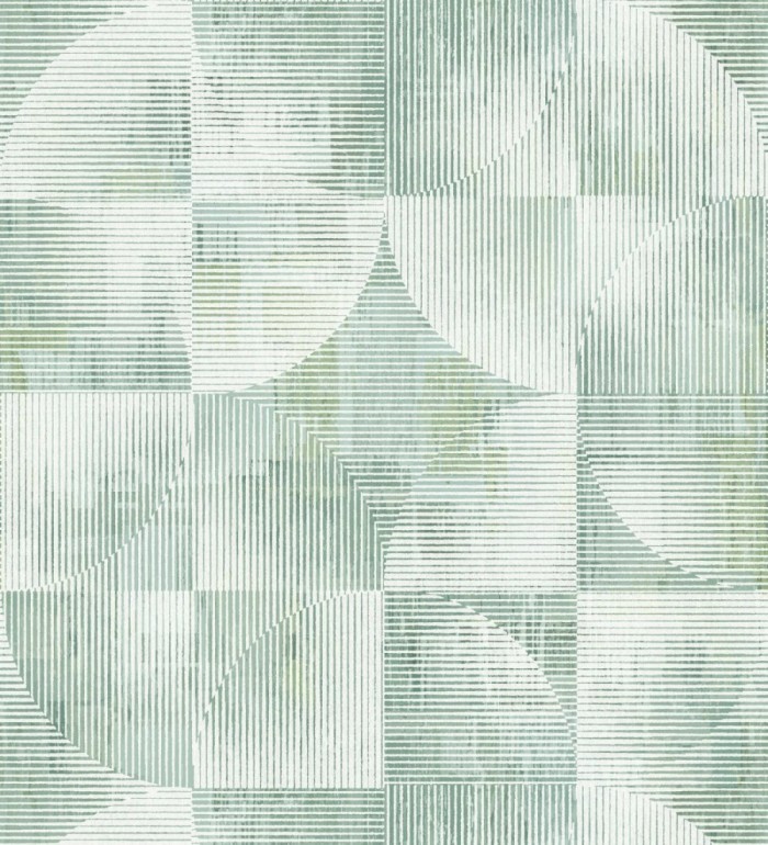 Papel pintado geométrico retro con tonos desgastados en verde manzana - Harlem Rhythmic 683871