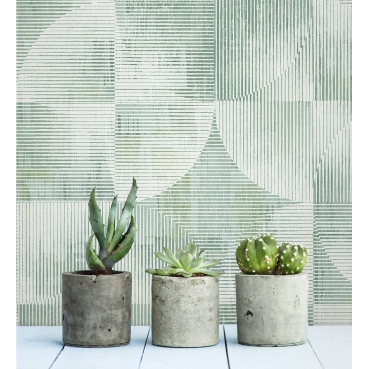 Papel pintado geométrico retro con tonos desgastados en verde manzana - Harlem Rhythmic 683871