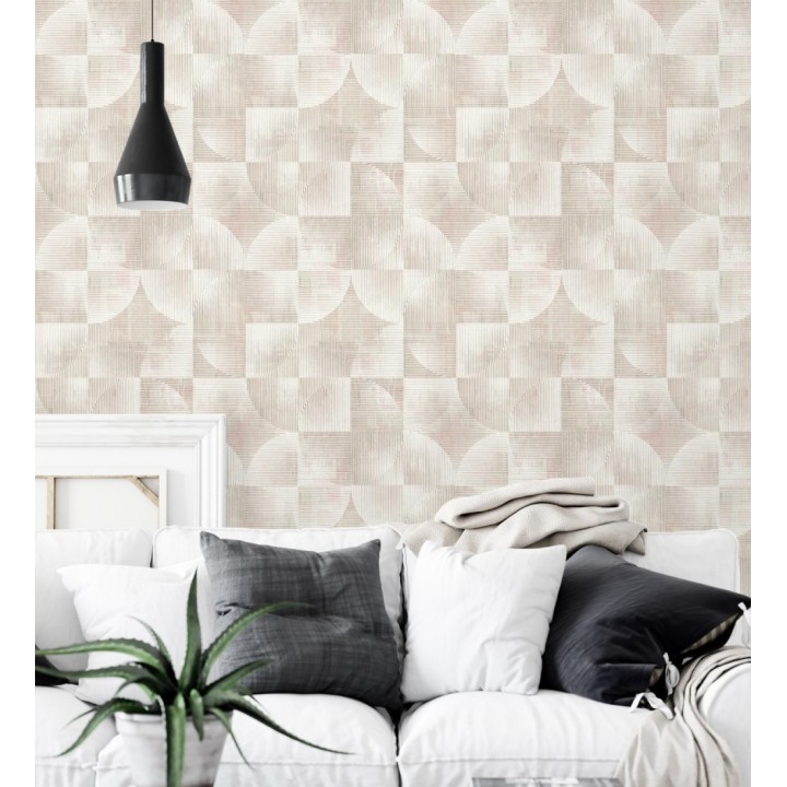Papel pintado geométrico retro con tonos desgastados rosa palo - Harlem Rhythmic 683872
