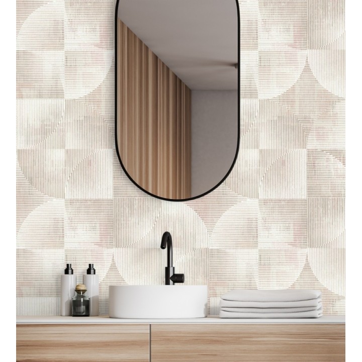 Papel pintado geométrico retro con tonos desgastados rosa palo - Harlem Rhythmic 683872